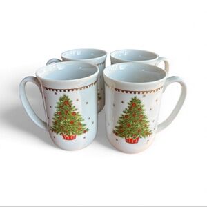 Vintage Holiday Tree Coffee Mugs - Porcelain (Set of 4) George Good